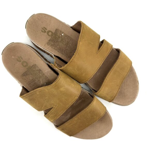 Sorel Out N About Plus Slide Sandals Camel Tan Brown Leather Size 8 - Picture 16 of 16